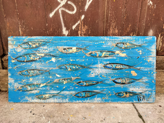 Fishes pannello sostenibile in legno tema marino foglia ora